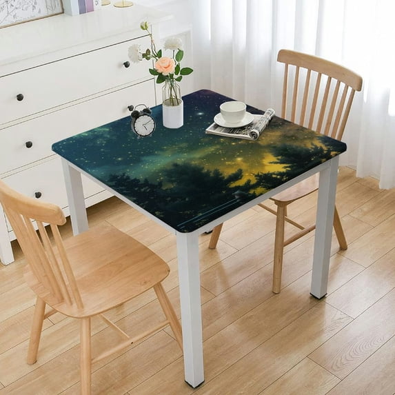 nygtbtfer Forest Universe Tablecloth Edge Elastic Circle TableclothWipeable Table Cloth Sturdy Table Cover Fitted for Kitchen Outdoor Party Picnic Decor White