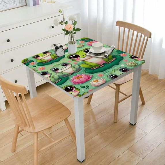 nygtbtfer Frog and Flower Square Washable Table ClothStain Resistant Tablecloth Wrinkle Free Spill Proof Decorative Fabric Table Cover for Wedding Dining Party