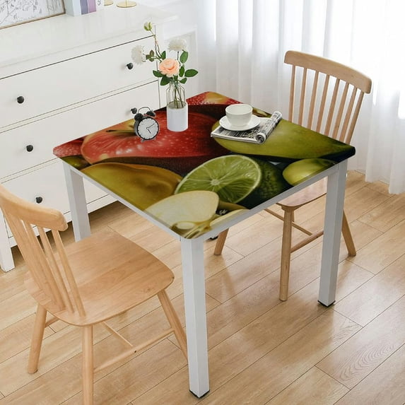 nygtbtfer Fruits Appless Lemons Tablecloth Edge Elastic Circle Tablecloth Wipeable Table Cloth Sturdy Table Cover Fitted for Kitchen Outdoor Party Picnic Decor White