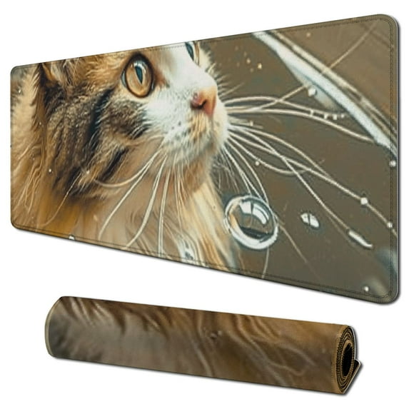 nygtbtfer Funny Cat Round Mouse Pad French Farmhouse Cat Vintage Painting Beige Non-Slip Rubber Base Gaming Easy to Slide Office Decor Desktop Mousepad for Laptop Mouse Pad Mat 31.5x11.8 in