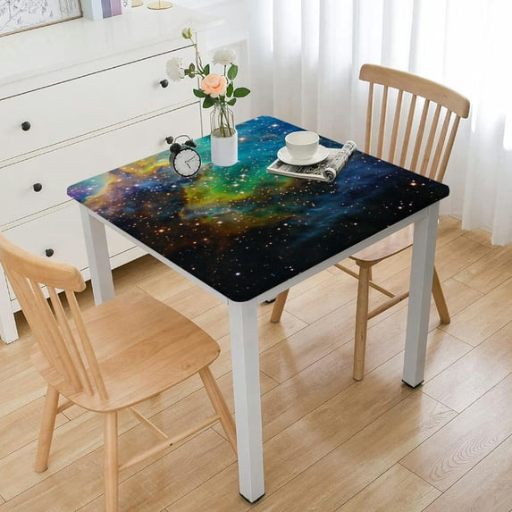 nygtbtfer Galaxy Nebula Stars Tablecloth with Elastic Edge,Chic Universe Outer Space Fitted Wipeable Table Cover for Dining Kitchen Party Indoor Outdoor Patio Table white