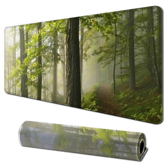 nygtbtfer Gaming Mouse Pad Custom,Autumnal Pathway in The with Mist in The Distance Wilderness Scene Non-Slip Thick Rubber Large Mousepad 31.5x11.8 in