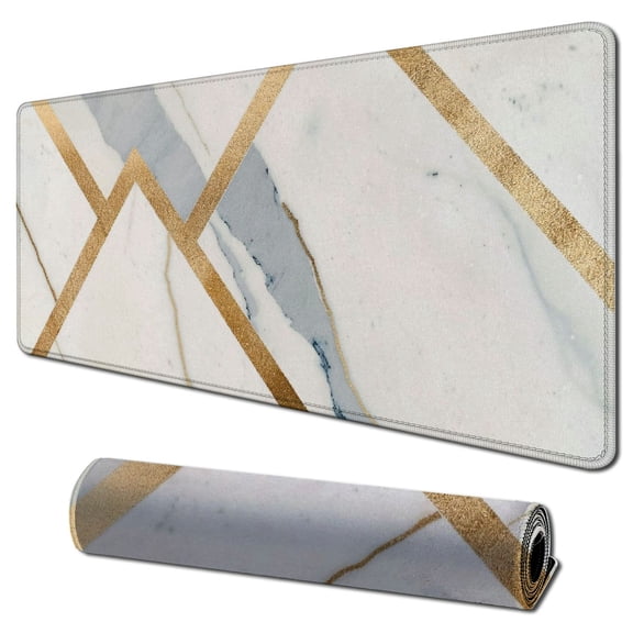 nygtbtfer Gaming Mouse Pad Custom, Modern Gold Cross Line Design for Women Non-Slip Rubber Thick Mouse Pad for Computers Laptop (Chic White) 31.5x11.8 in