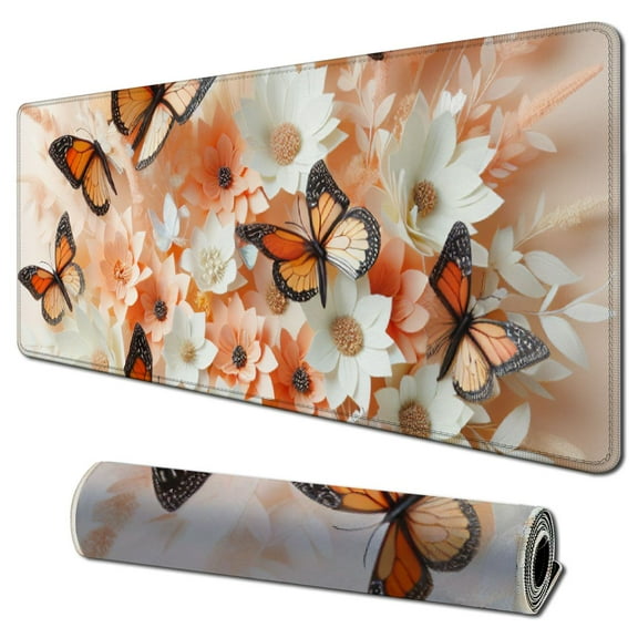 nygtbtfer Gaming Mouse Pad,Desk Mat Extended Large Butterfly Yellow Roses and Calla Lilies Mouse Pad Mat with Non-Slip Base Stitched Edges Mousepad for Computer,Office,Keyboard and Laptop 31.5x11.8 in