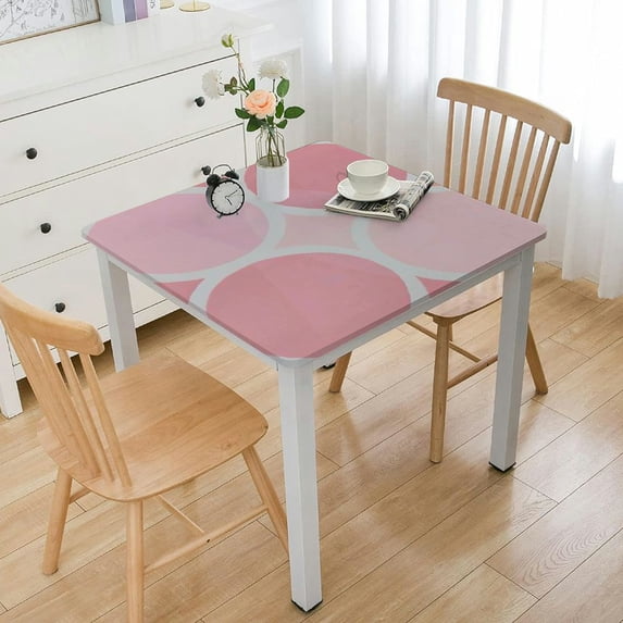 nygtbtfer Geometric Abstract Table Cloth, Fitted Tablecloths with Elastic Edge, Wipeable Table Cover for Kitchen Wedding Contemporary Pink White Stripes Lines