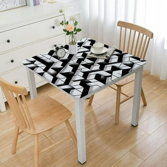 nygtbtfer Gingham Checkered Rectangle Tablecloth Buffalo Plaid Table Cloth Stain Resistant Washable Table Cover for Picnic/Camping/Outdoor - Black and White Elastic Edge 