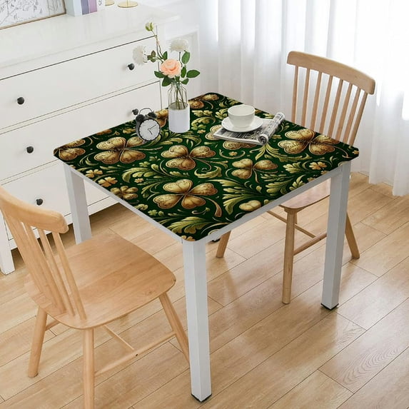 nygtbtfer Golden Green Clover Shamrock Round Tablecloth St Patrick's Day Table Cloth Polyester Tablecloth Table Cover for Kitchen Outdoor Party Picnic White