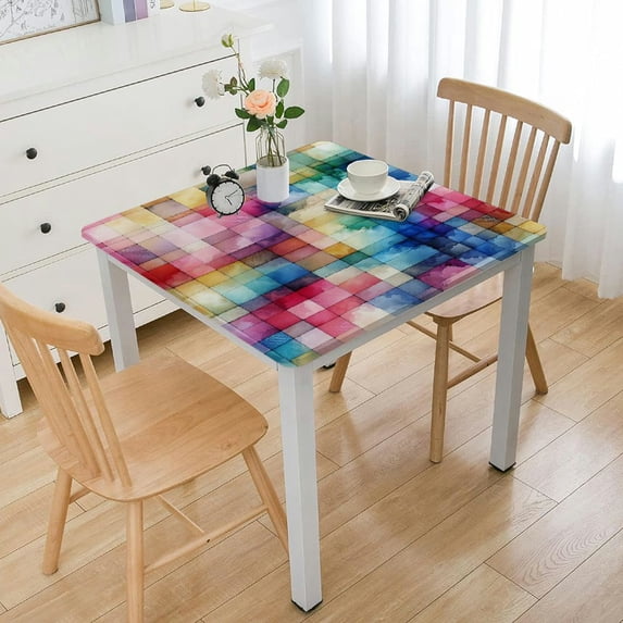 nygtbtfer Gradient Rainbow Tablecloth Fitted Table Cover, Elastic TableclothsOutdoor Indoor Stretch Cloth Tablecover for Dinner, Party, Shower, Abstract Contemporary Colorful Art White