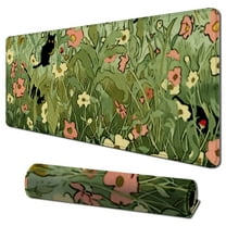 nygtbtfer Green Desk Mat XL Cat Cute Cool Desk Pad Keyboard Mat Flower Mouse Pad Green Desk Mat Desk Decor with Stitched Edges Non-Slip Large Computer Mat 31.5x11.8 in