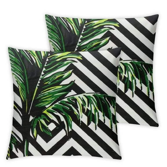nygtbtfer Green Palm Leaves Decorative Pillow Covers Black and White Geometric Pillowcases Summer Tropical Tree Throw Pillow Covers Patio Decor for Outdoors Car Beach Set of 2 White