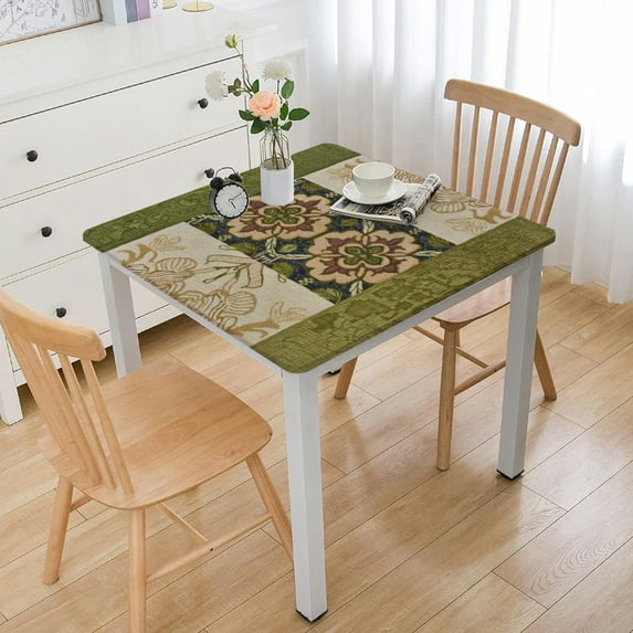 nygtbtfer Green Table Cloth Rectangle Table, Spillproof Linen Tablecloth Wrinkle Free, French Vintage Floral Rectangle Tablecloth with Tassels for Table Dining