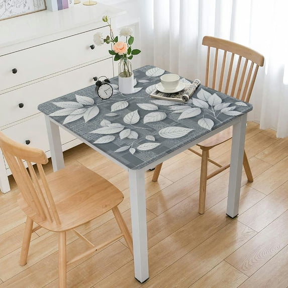nygtbtfer Grey White Tablecloth, Fitted Table Cover with Elastic for Tables, Spring Summer Art Table Cloth Outdoor Dinning Party Tablecloths White