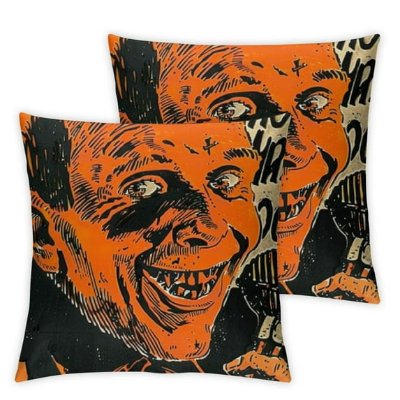 nygtbtfer Halloween Pillow Covers Vintage Creepy Witch Throw Pillow Orange and Black Happy Halloween Cat Moon Star Decorative Cushion Case for Home Office Sofa Bed Decoration White