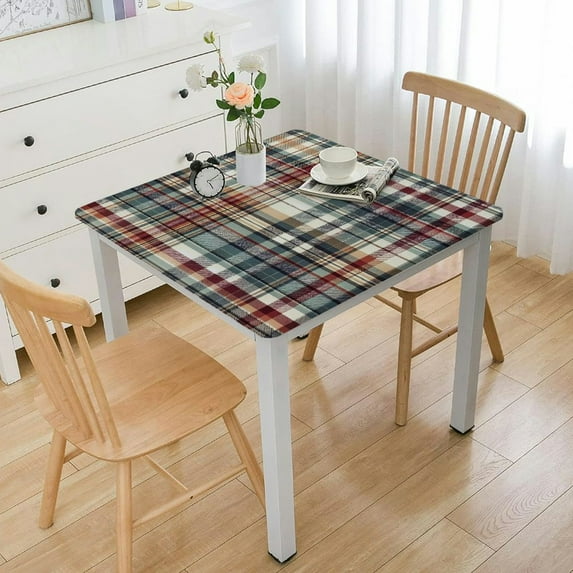 nygtbtfer Harvest Diagonal Plaid Contemporary Autumn and Thanksgiving Vinyl Flannel Backed Tablecloth - Green, Rust and Brown Plaid Wipe Clean Easy Care Fall Tablecloth, Oblong/Rectangle