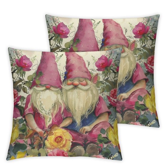 nygtbtfer Hello Spring Rose Flower Decorative Throw Pillow Covers Set of 2, Bloom Floral Gnome Bike Mason Jar Porch Outdoor Home Decor, Pink Stripes Plaid Check Farmhouse Couch Cushion Case White