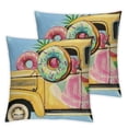 thumbnail image 1 of nygtbtfer Hello Summer Beach Please Decorative Throw Pillow  Set of 2, Sunny Yellow Truck Flip Flops Stripes Cushion Case Decor, Tropical Hawaii Palm Leaves Seasonal Home Decoration White, 1 of 7