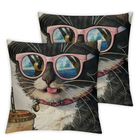 nygtbtfer Hello Summer Dog Decorative Throw Pillow Set of 2, Pet Pool Days Sun Rays Porch Outdoor Pillowcase, Rainbow Stripes Cushion Case Home Decor White