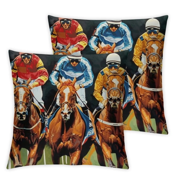 nygtbtfer Horse Racing Decorative Throw Pillow Set of 2, Porch Outdoor Home Decor, Red Black Farmhouse Couch Cushion Case White