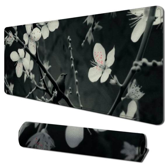 nygtbtfer Japanese Cherry Blossom Mouse Pad Design Full Desk Gaming Mousepad Extended Large Non-Slip Rubber Base Keyboard Mat with Stitched Edges 31.5x11.8 in
