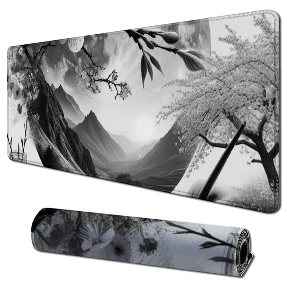 nygtbtfer Japanese Cherry Blossom Mouse PadXXL Death Life Design Full Desk Gaming Mousepad Extended Large Non-Slip Rubber Base Keyboard Mat with Stitched Edges
