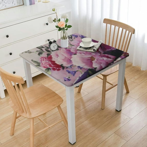nygtbtfer Japanese Flower Tablecloth Washable Wrinkle Free Table Cloths Cover Mat Lace for Parties Dining Room Kitchen Holiday Elastic Edge White