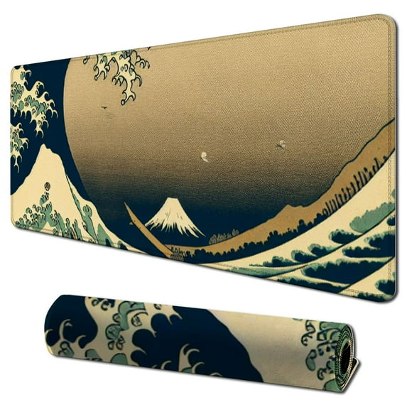 nygtbtfer Kanagawa Wave Large Gaming Mouse Pad , Non-Slip Rubber Base and Reinforced Lock Edges, XXL Extended Mousepad for Work, Game, Desk mat, Desktop Decoration 31.5x11.8 in