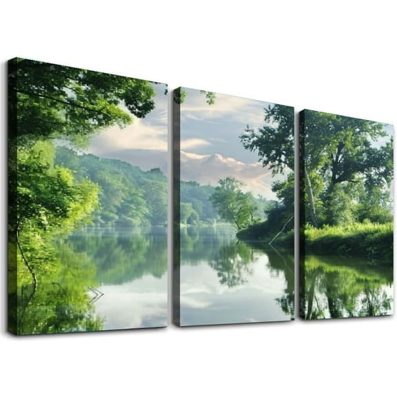 nygtbtfer Lake MULTI Canvas Art Print Box Framed Picture Wall Hanging - Hand - Framed And Ready To Hang 12x16x3pcs