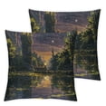 thumbnail image 1 of nygtbtfer  Landscape Decorative Throw Pillow Case Pack of 2, Idyllic Scenery at Night with a Stone Fireflies and Forest Trees Swamp Print, Cushion Cover for Couch Living Room Car,  Multicolor White, 1 of 7