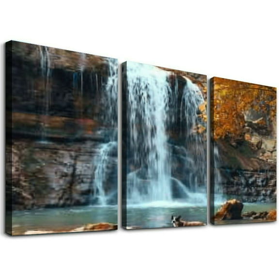 nygtbtfer Landscape Photo of Waterfall in rain Forest Named Wall Artwork Paintings Print on Canvas Home Decor Wall Art Framed Ready to Hang 12x16x3pcs