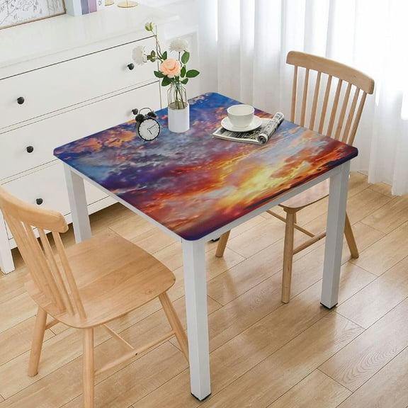 nygtbtfer Landscape Tablecloth, Concept of Colorful Vivid Evening Sky During Sunset Cloudscape Scenic View, Rectangular Table Cover for Dining Room Kitchen Decor, Orange Blue 36*36