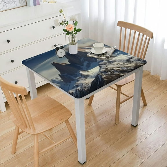 nygtbtfer Landscape Tablecloth, Rocky Mountains and Fluffy Clouds States Destination Journey Photography, Dining Room Kitchen Rectangular Table Cover, Grey Blue 36*36