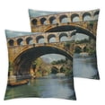 thumbnail image 1 of nygtbtfer  Landscape Throw Pillow Cushion Case Pack of 4, Roman Heritage Wall Southern France Architectural Historical Landmark, Modern Accent Double-Sided Digital Printing,  Blue Green Tan White, 1 of 7