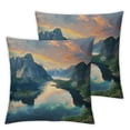 thumbnail image 1 of nygtbtfer  Landscape Throw Pillow Cushion Cover Pack of 2, Reinebringen at Lofoten Islands in Norway Summer Sunrise Rocky Coastline, Zippered Double-Side Digital Print Decor,  Blue Green Coral White, 1 of 7
