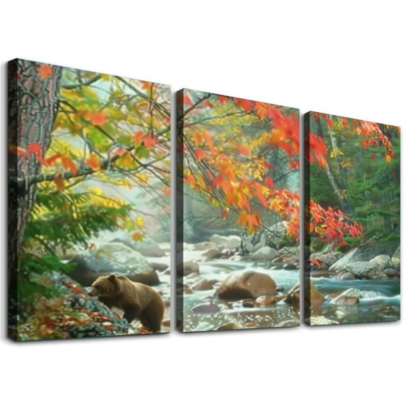 nygtbtfer  - Landscapes Forest Stream  Canvas Art Print Box Framed Picture Wall Hanging - Hand  - Framed and Ready to Hang 12x16x3pcs