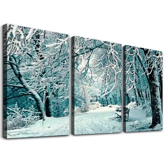 nygtbtfer  - Landscapes Snowy Park  Canvas Art Print Box Framed Picture Wall Hanging - Hand Framed And Ready To Hang 12x16x3pcs