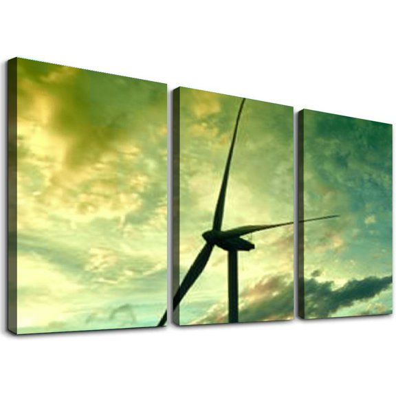 nygtbtfer  Landscapes Wind turbines eco  Canvas Art Print Box Framed Picture Wall Hanging - Hand - Framed And Ready To Hang 12x16x3pcs