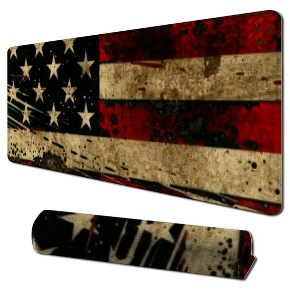 nygtbtfer Large Extended Gaming Mouse Pad with Stitched Edges, Non-Slip Waterproof Rubber Base Mouse Pad for Office, Computer, Keyboard, Laptop and Home Desk Pad  (American Antique Flag) 31.5x11.8 in