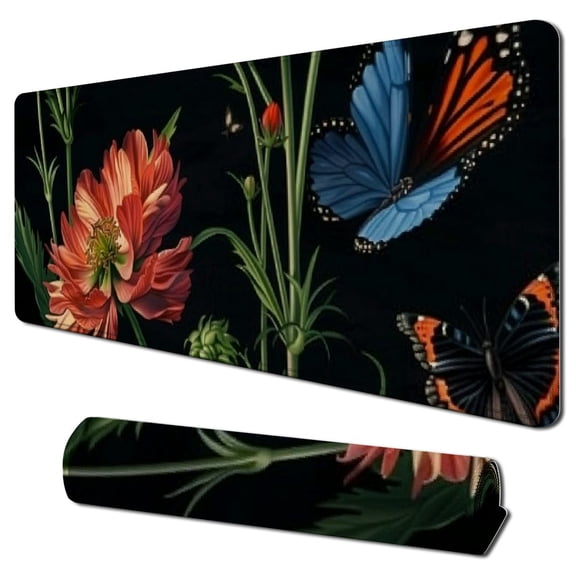 nygtbtfer Large Gaming Mouse Pad for Desk Computer,XXL Mousepad Laptop,Cute Flower Mouse Mat,Extended Black Waterproof Keyboard Pads,Non-Slip Desk Pad for Game Office Home 31.5x11.8 in