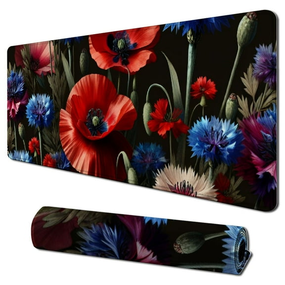 nygtbtfer Large Gaming Mouse Pad for Desk Computer,XXL Mousepad Laptop,Cute Flower Mouse Mat,Extended Black Waterproof Keyboard Pads,Non-Slip Desk Pad for Game Office Home 31.5x11.8 in