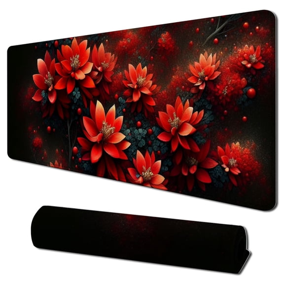 nygtbtfer Large Gaming Mouse Pad for Desk,Plum Blossoms XXL Mouse Pad Waterproof Desk Pad,Non-Slip Rubber Base Mice Pad,Keyboard Pad Computer Mat,Black Mouse pad 31.5x11.8 in