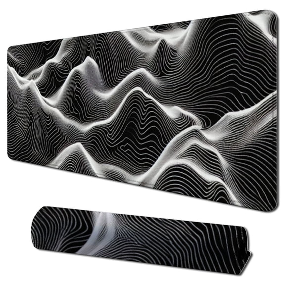 nygtbtfer  Large Mouse Pad Gaming, Black Minimalist Topographic Map Contour Desk Keyboard Mouse Pads with Stitched Edge, Non-Slip Computer XL Mousepad for Home Office, 31.5x11.8 in