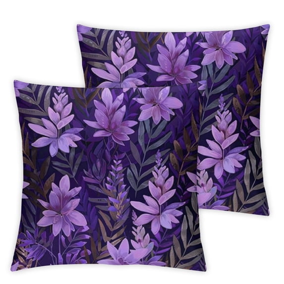 nygtbtfer Lavender Flower Thorw Pillow Covers Set of 2 Elegant Farmhouse Oil Painting Purple Velvet Soft Fabric Living Room Bedroom Dorm Indoor Cushion Square Pillowcases White