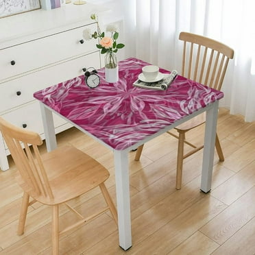 nygtbtfer Leafage Pink Print Tablecloth, Elastic Edged Oil Proof Table Cover, for Home and Catering Fit for  Table white
