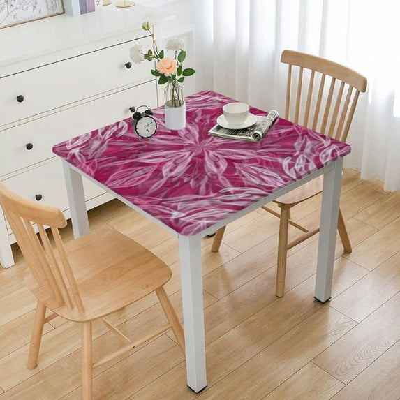 nygtbtfer Leafage Pink Print Tablecloth, Elastic Edged Oil Proof Table Cover, for Home and Catering Fit for Table white