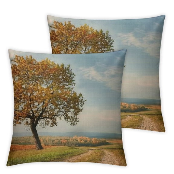 nygtbtfer Linen Throw Pillow Cover Autumn Landscape Tree Field Road Sky Country Nature One Grass Green Meadow Scen Home Decor Pillowcase Square Pillow Case Cushion Cover for Sofa Bed White