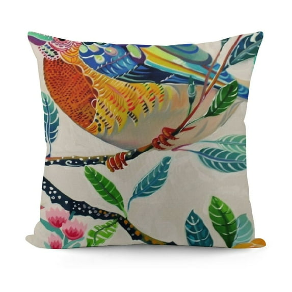 nygtbtfer   Linen Throw Pillow Covers  Home Decorative Cushion Colorful Spring Animal Retro Flying Red Bird with Flowers Pillow Cases Square Pillocases for Outdoor Bed Sofa
