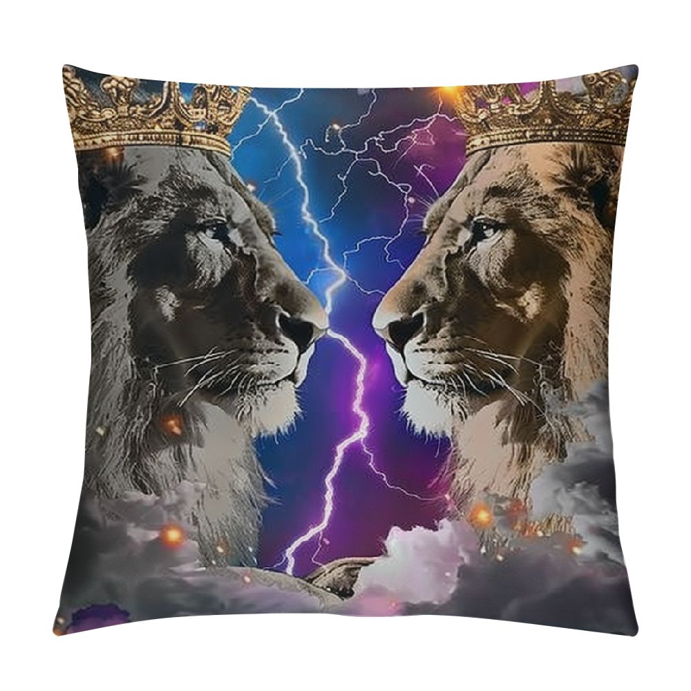 nygtbtfer Lion Crown Pillow Covers,Watercolor Blue Pink Lightning