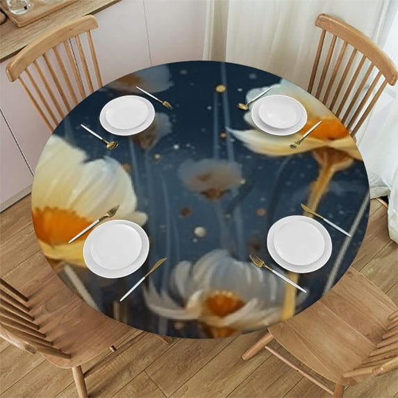 nygtbtfer Magical Flower Round Fitted Tablecloth with Elastic Edge, Retro Flower Round Table Cover Home Decorative Tablecloth for Dining Table Dinner Party Family Gathering,Fit for Round Tables 54-58