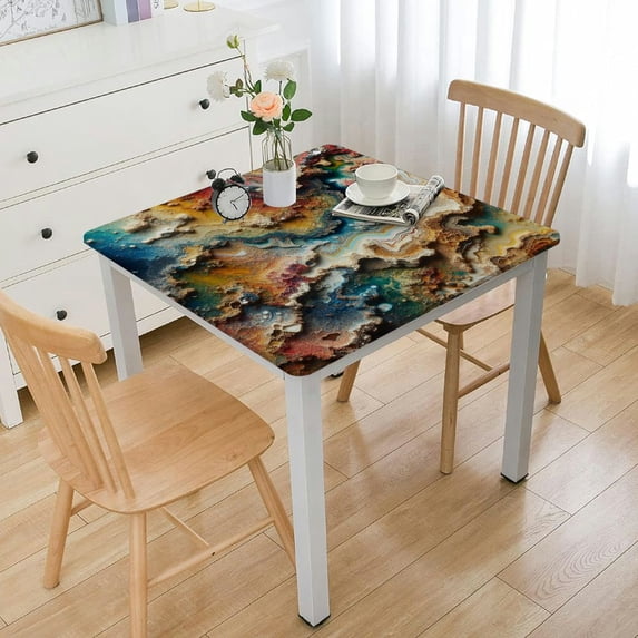 nygtbtfer Marble Sage Green Table Cloth, Fitted Tablecloths with Elastic Edge, Wipeable Table Cover for Kitchen Wedding Chinese Gradient Ink Painting