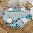 thumbnail image 1 of nygtbtfer Marine Round Fitted Tablecloth Elastic Edged Table Cover, Wipeable Table Cloths for Kitchen Dining Party FitTables,Watercolor Ocean Life 54-58, 1 of 8